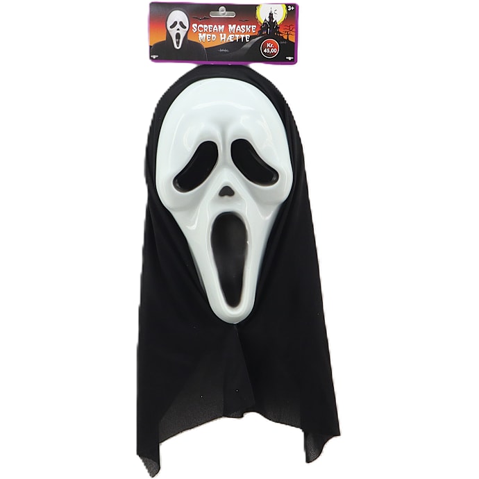 Halloween scream maske - hvid med sort