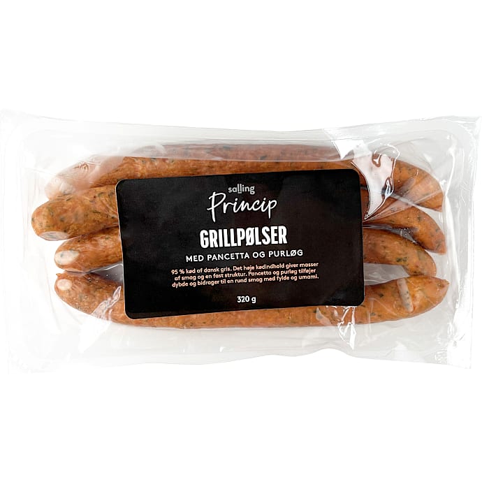 Grillpølser m. pancetta og purløg