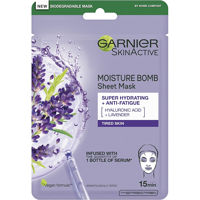 Garnier Moisture Bomb ansigtsmaske m. hyaluronsyre og lavendel 1 stk.