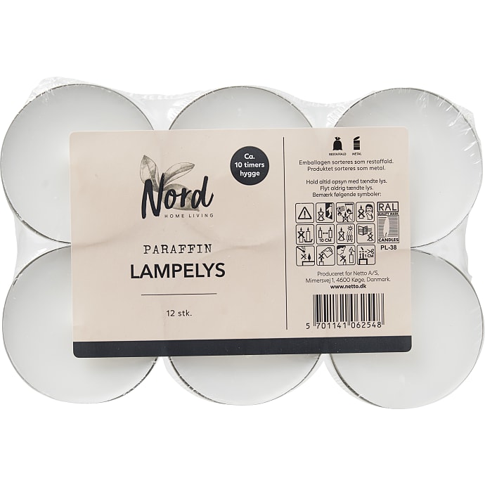 Nord Lampelys Hvid 12 stk