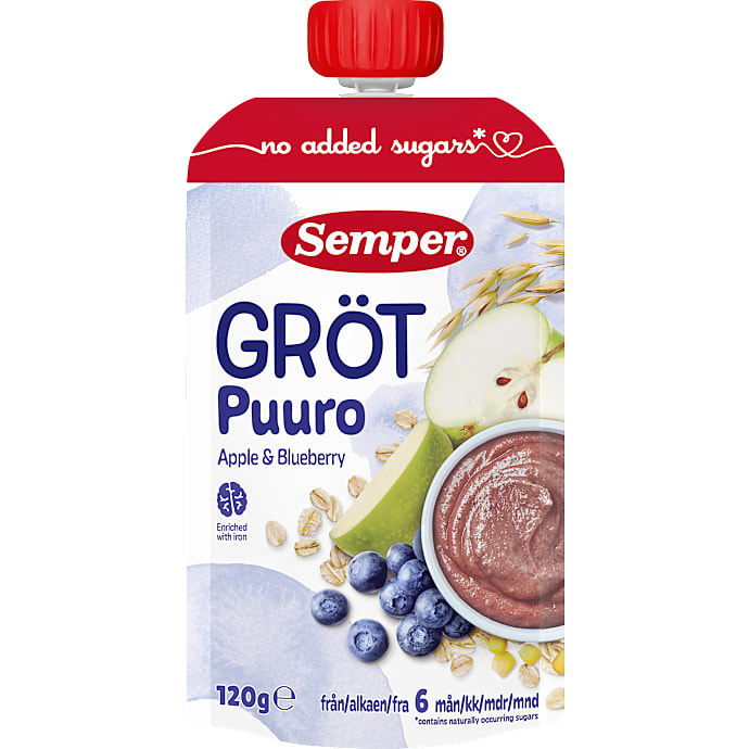Grødsmoothie m. blåbær og æble fra 6 mdr.