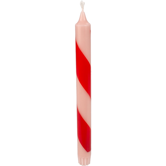 Kronelys med Striber 2,2x24 cm Nude/Rød