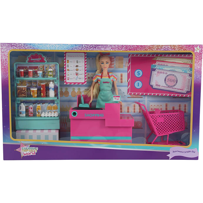 Fantasy World Supermarkedssæt med dukke 29 cm