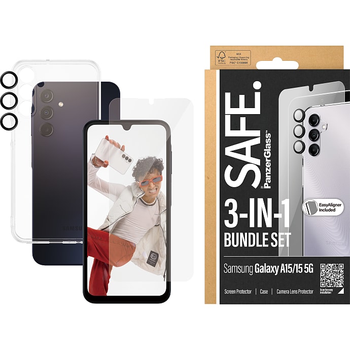 PanzerGlass SAFE 3-i-1 beskyttelsessæt Samsung Galaxy A15