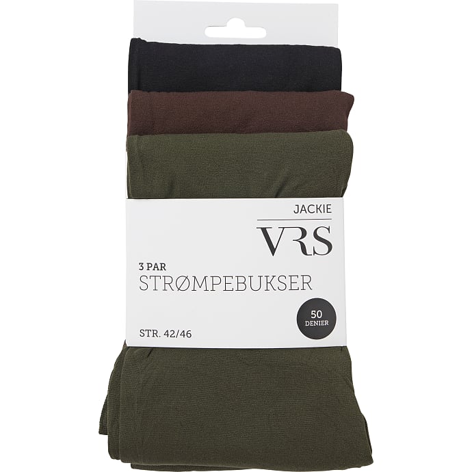 VRS 3-pak strømpebukser str. 48/52  - sort/brun/grøn