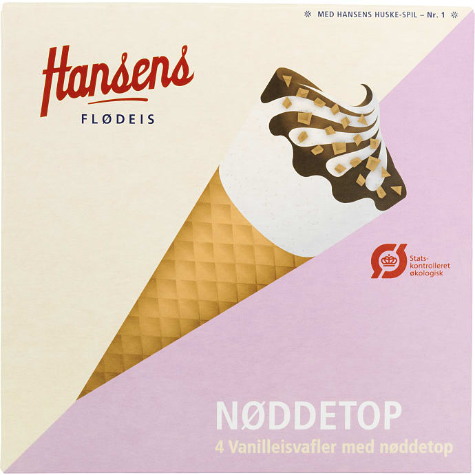 Flødeisvafler m. vanilje, chokolade og hasselnødder øko