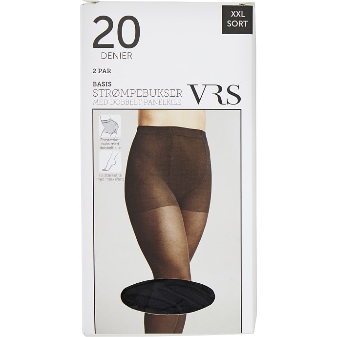 VRS 2-pak strømpebukser med panelkile crepe str. 2XL - sort