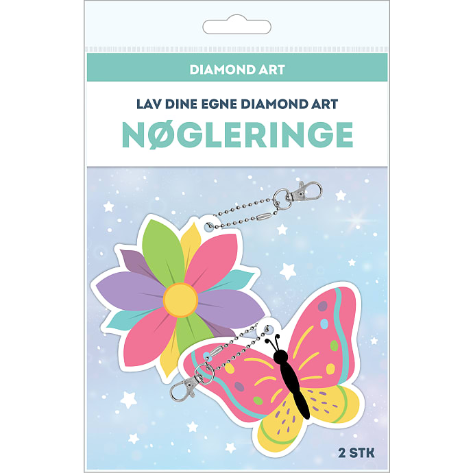 Diamond Art - blomst og sommerfugl nøglering