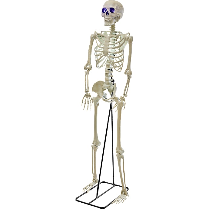 Halloween skelet med LED øjne H: 212 cm - hvid