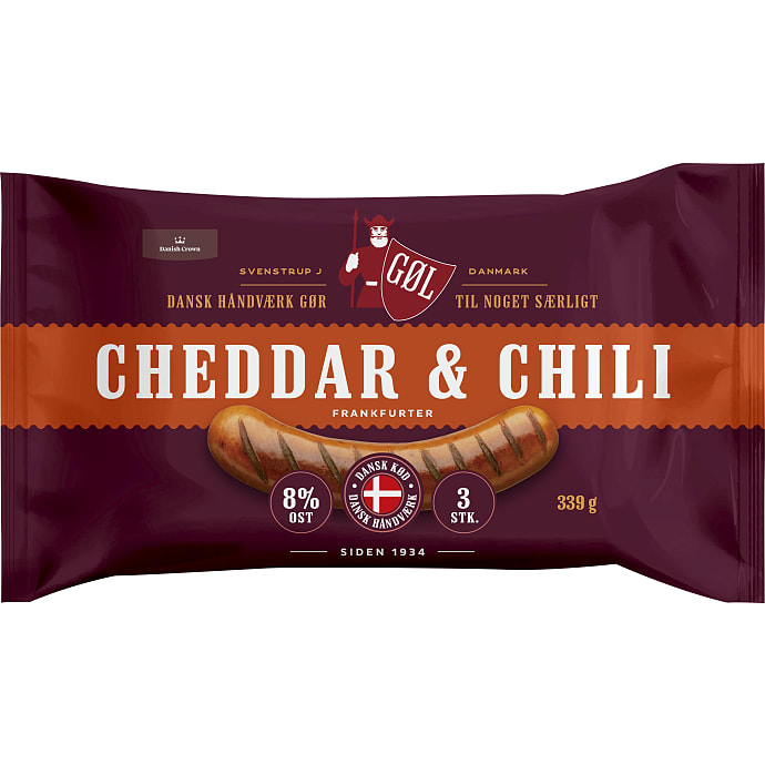 Gøl Frankfurter Cheddar og chili 70% kød