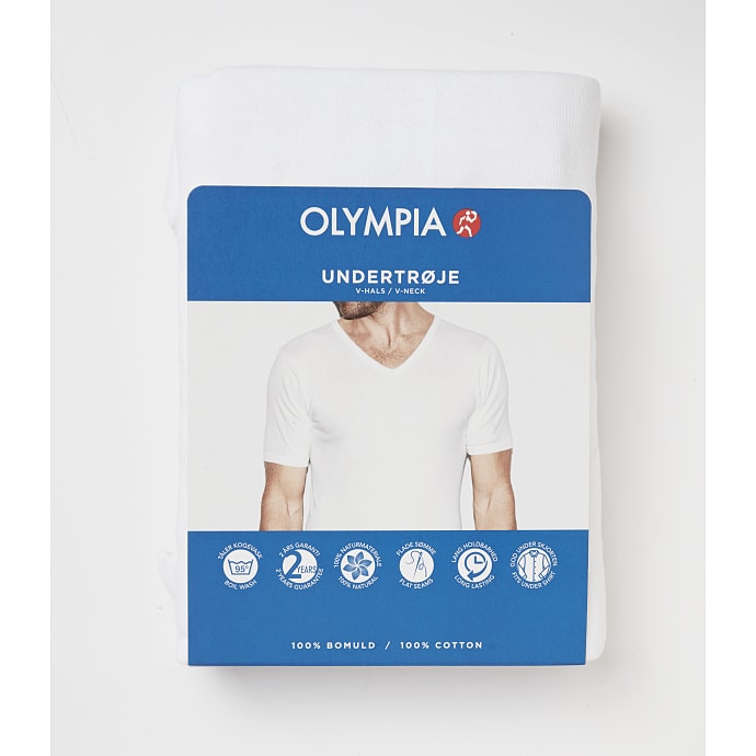 Olympia herre T-shirt v-hals str. M - hvid