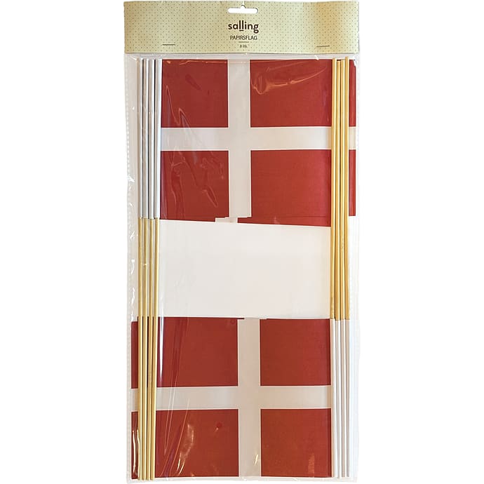 Salling A5 Papirsflag med Træpind H:40 cm 8-pak Dannebrog