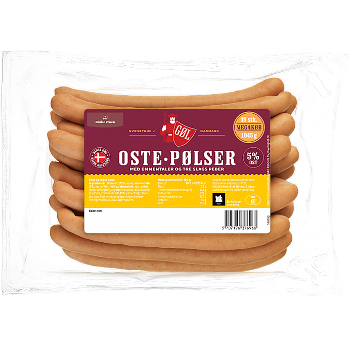 Grillpølser m. ost 72% kød