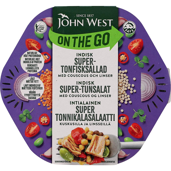 Tun i krydret karrydressing m. couscous, linser, tomater og sojabønner