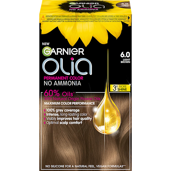 Garnier Permanent hårfarve 6.0 Light Brown m. blomsterolie u. ammoniak 1 stk.
