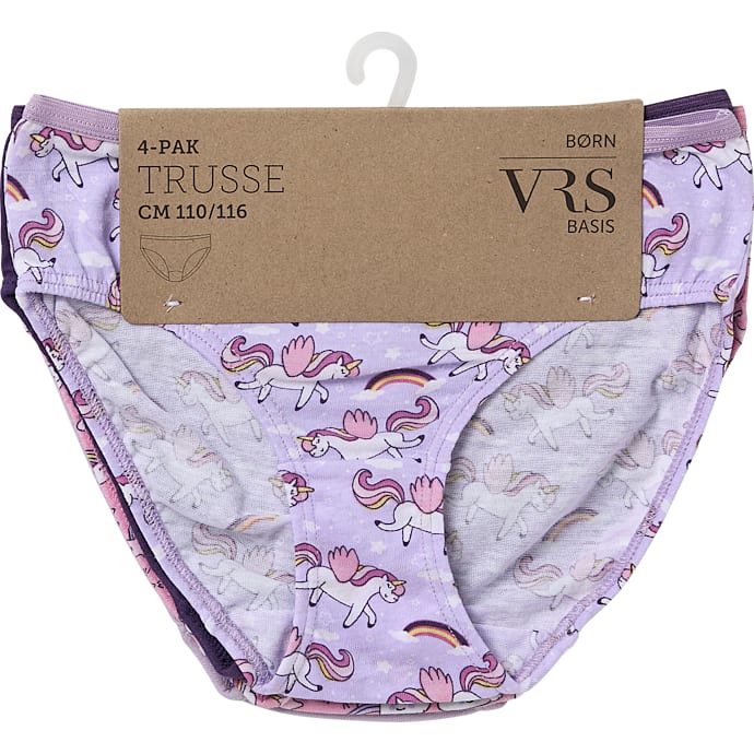 VRS Børne Trusser 4-pak Str. 98/104 Lilla/Lyserød