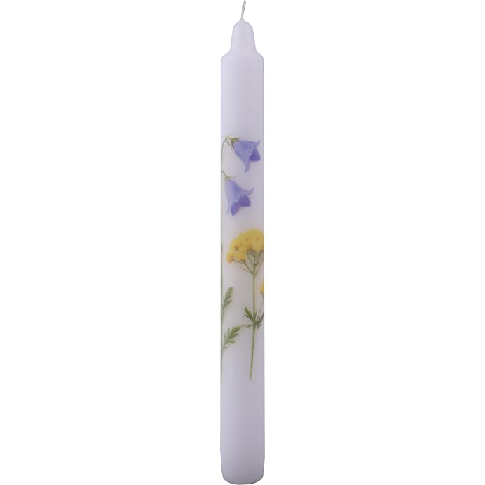 Stagelys 2,2x24 cm hvid m. blomstermotiv