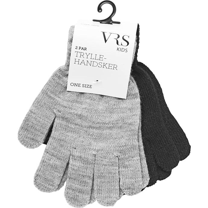 VRS børne 2-pak tryllehandsker str.  onesize - grå/sort