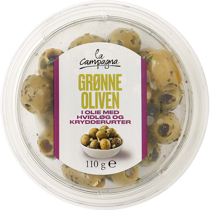La Campagna Grønne Oliven m. Hvidløg 110 g