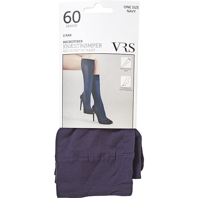 VRS 2-pak knæstrømpe microfiber str. onesize - mørkeblå