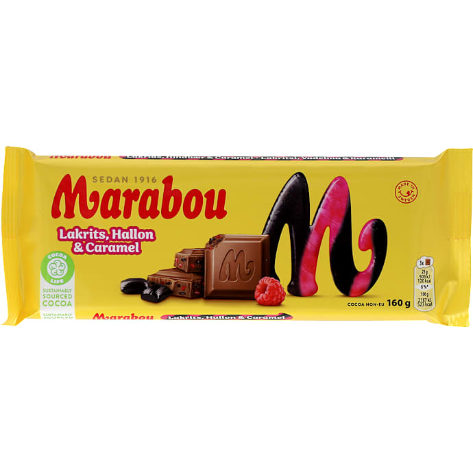 Marabou Mælkechokolade Saltlakrids Hindbær Karamel