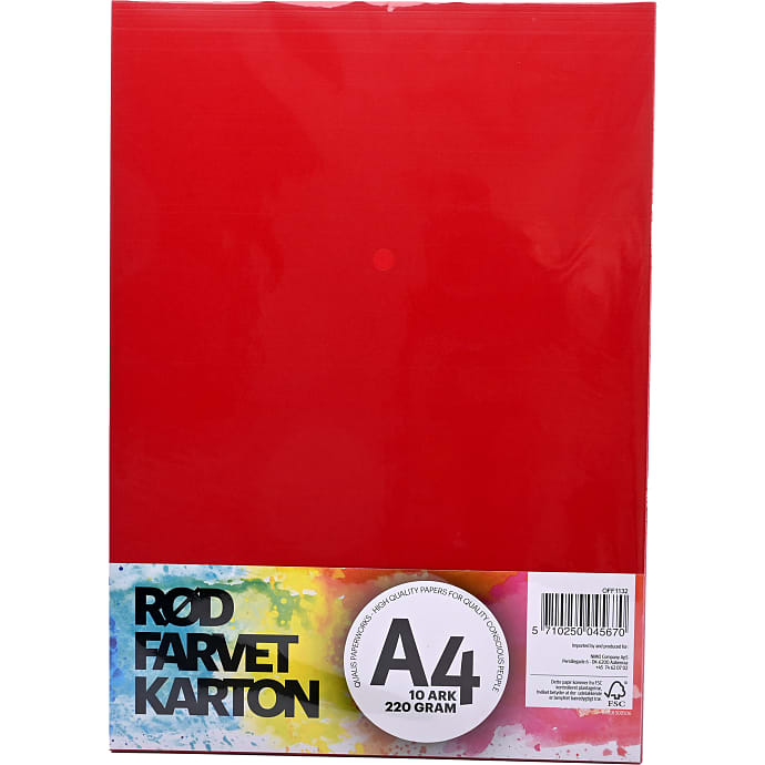 Farvet karton A4 10 ark - rød