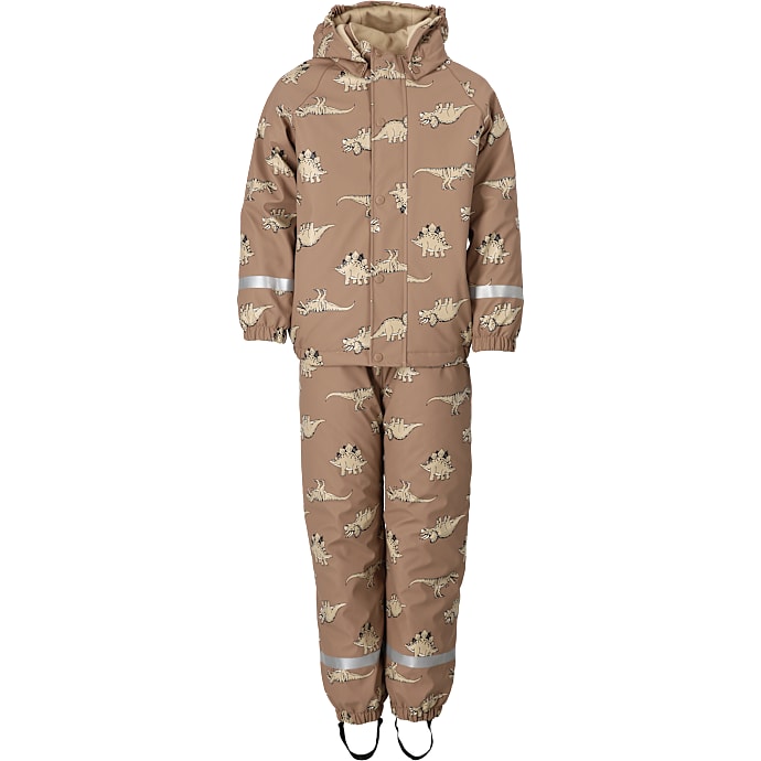 VRS børne regnjakke og bukser med seler str. 92 - beige – produktbillede