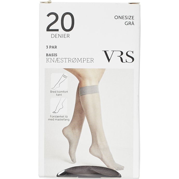 VRS 3-pak knæstrømper crepe str. onesize - grå