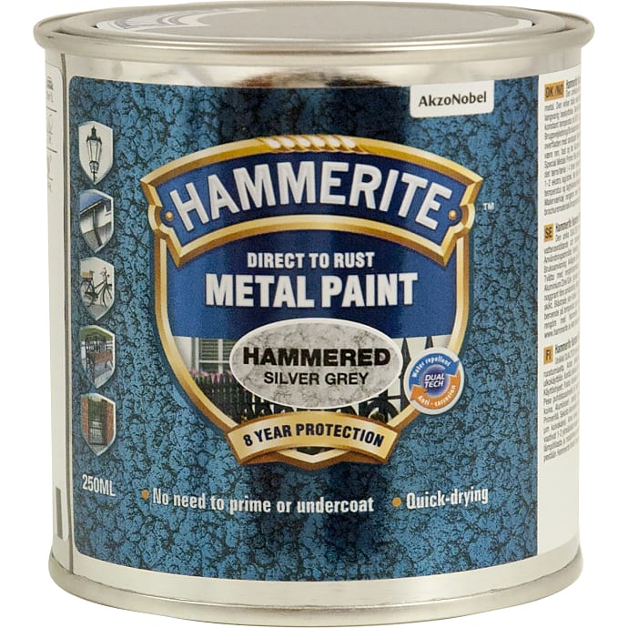 Hammerite hammer 250 ml - metalmaling - sølvfarvet