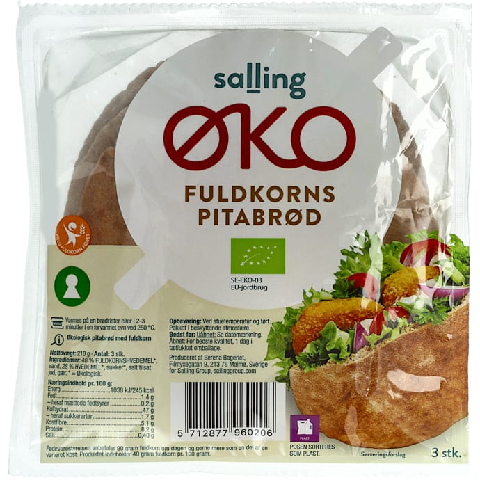 Fuldkornspitabrød øko