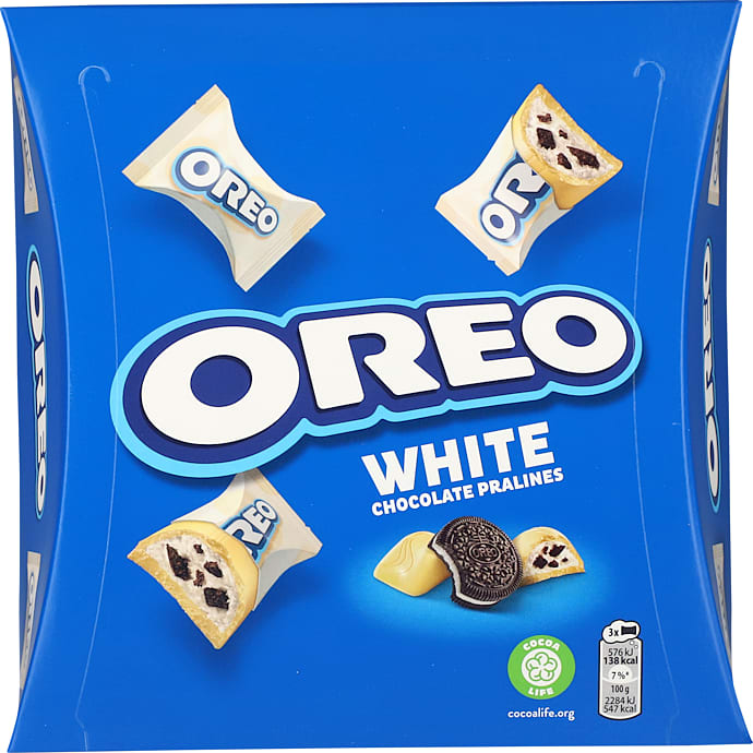 Hvid chokolade m. kakaokiks og cremefyld m. vaniljesmag