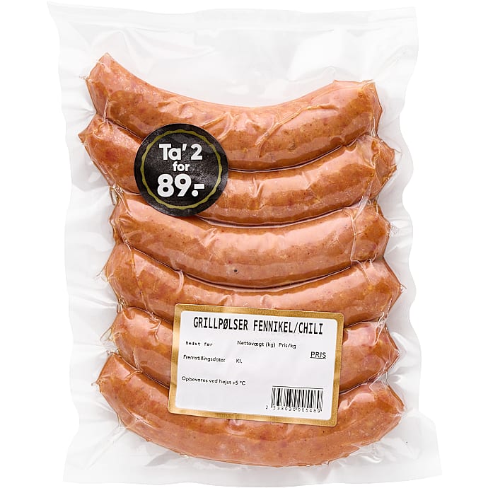 Grillpølse m. fennikel og chili – produktbillede