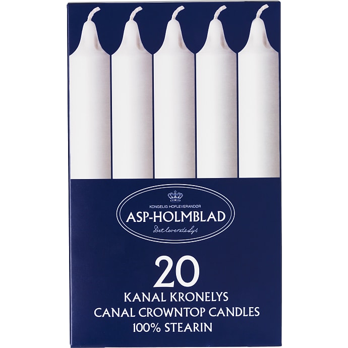 Kronelys ren stearin 2,4x20 cm 20-pak - hvid