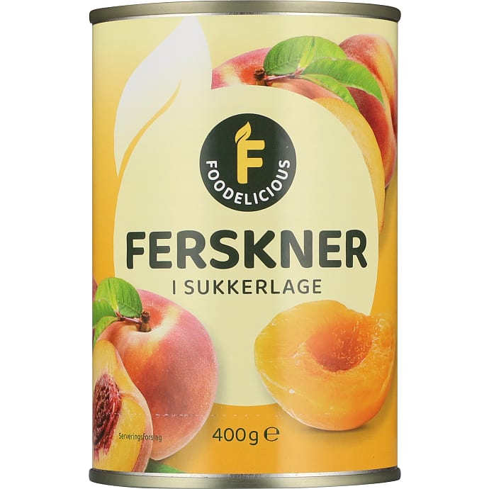 Halve ferskner i sukkerlage