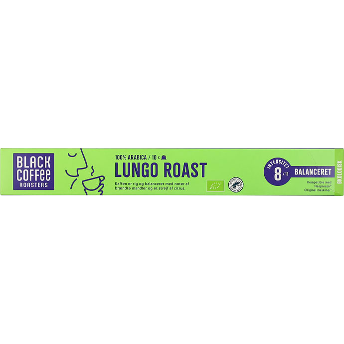 Black Coffee Roasters Lungo Roast kaffekapsler øko 10 stk