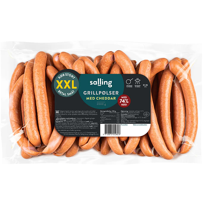 Salling Grillpølser med Cheddar 74% Kød