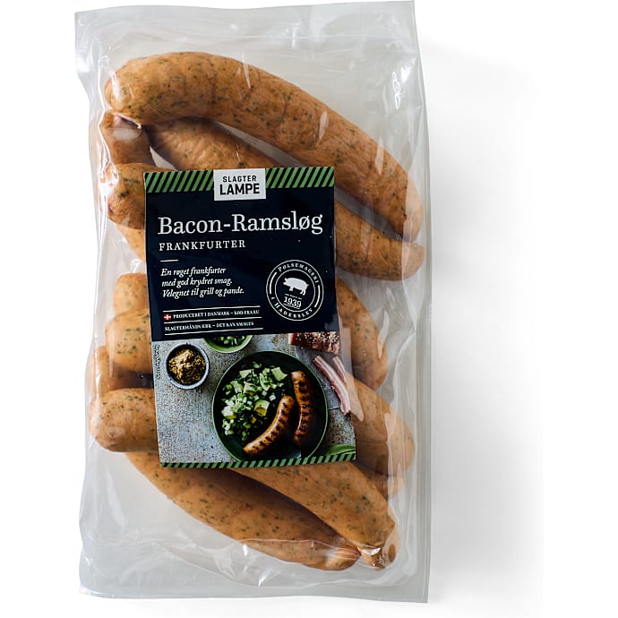 Frankfurter m. bacon og ramsløg 79% kød