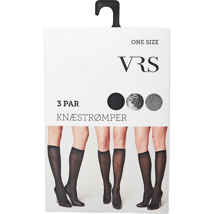 VRS dame 3-pak knæstrømper str. onesize - sort