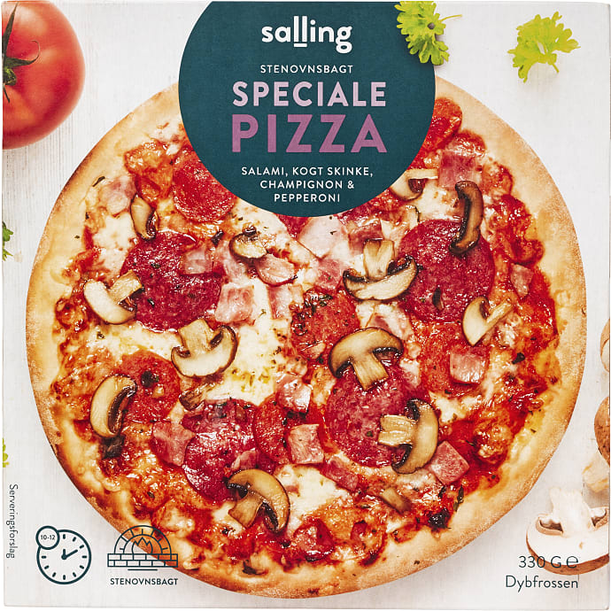 Salling Pizza m. salami, skinke, champignon og pepperoni