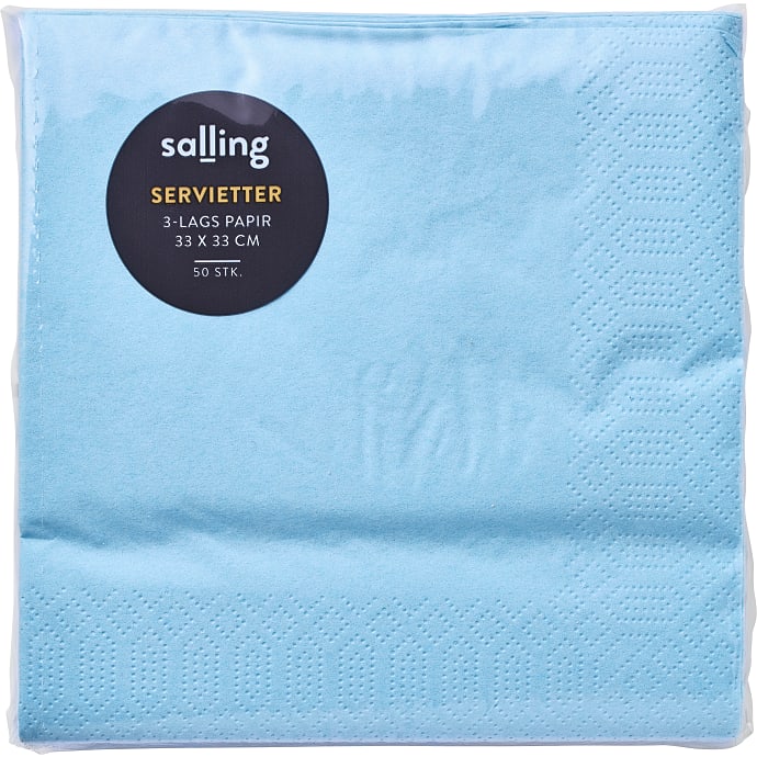Salling Ensfarvede Servietter 33x33 cm Lyseblå