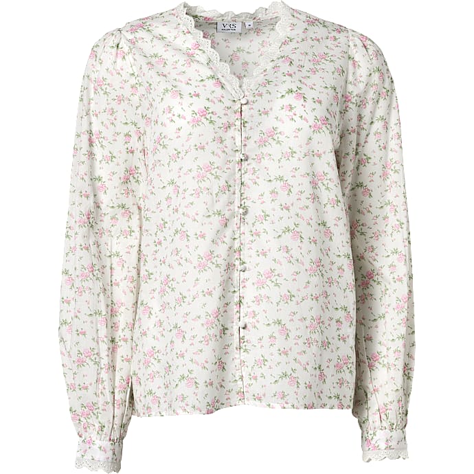 VRS Dame Blomstret Bluse Hvid