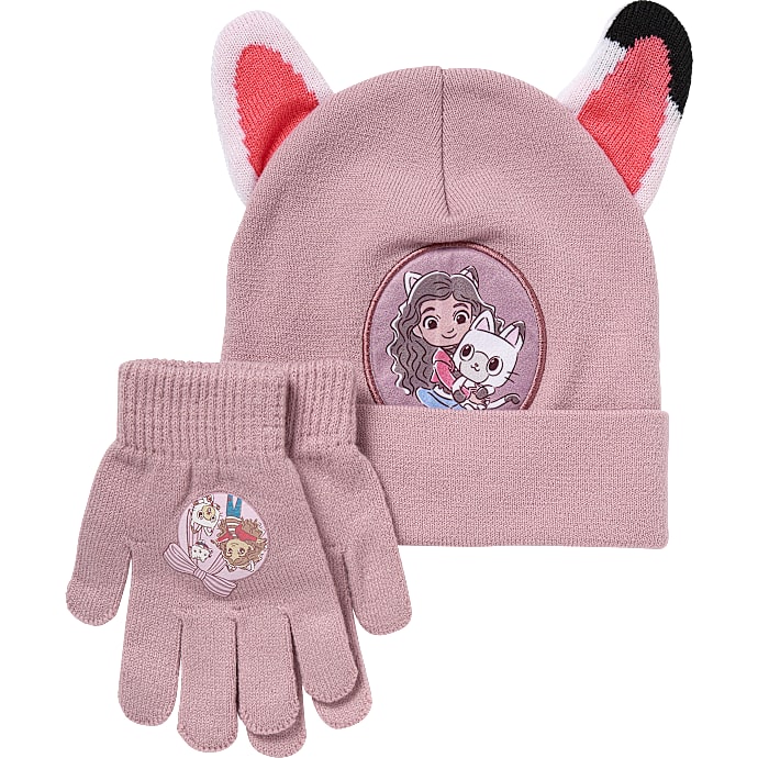 Gabbys Dukkehus Børne hue/handske sætOneSize rosa
