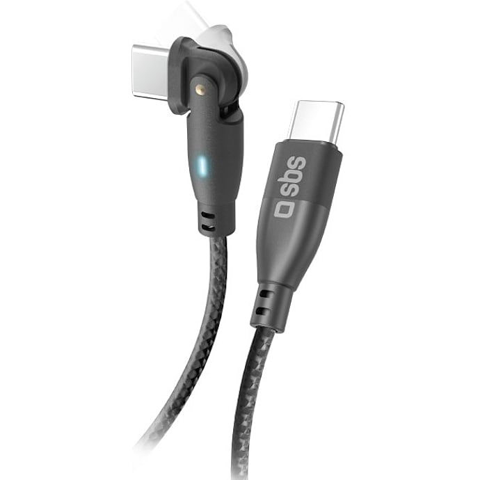 SBS vinklet flexi ladekabel 1 meter - sort