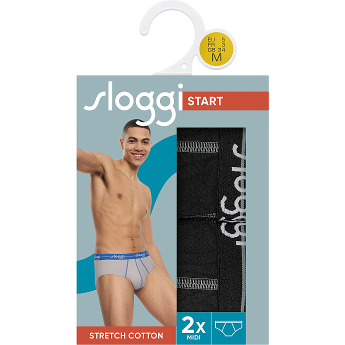Sloggi Herre Midi 2-pak Str. M Sort
