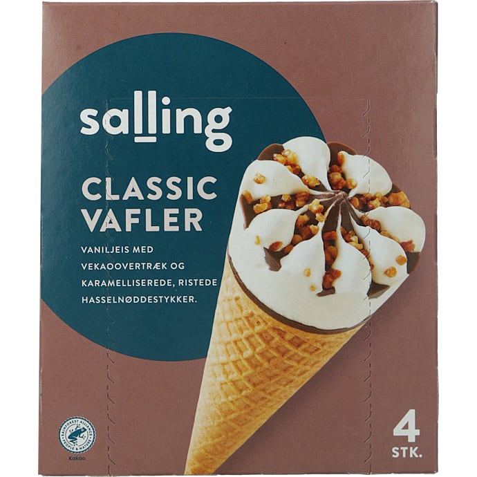 Flødeisvafler m. vanilje, chokolade og hasselnødder