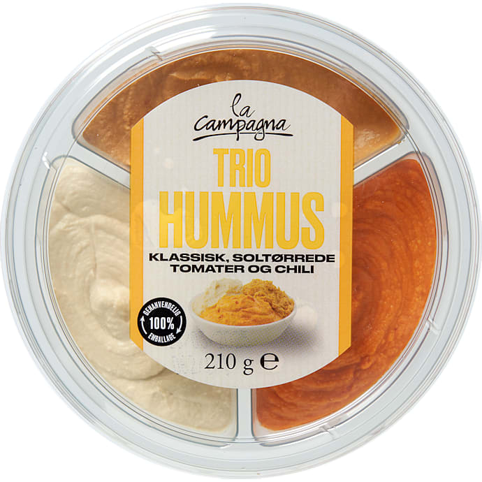Trio hummus m. soltørrede tomater og chili – produktbillede