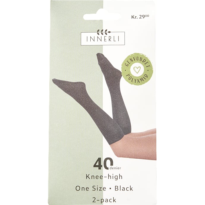 Knæstrømper str. 40 2-pak - sort – produktbillede