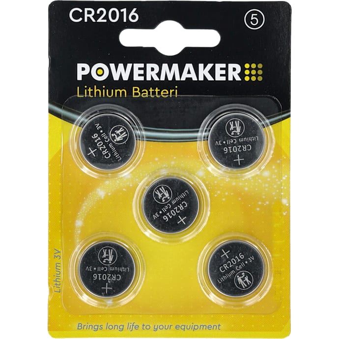 Powermaker knapcellebatterier CR2016 5-pak