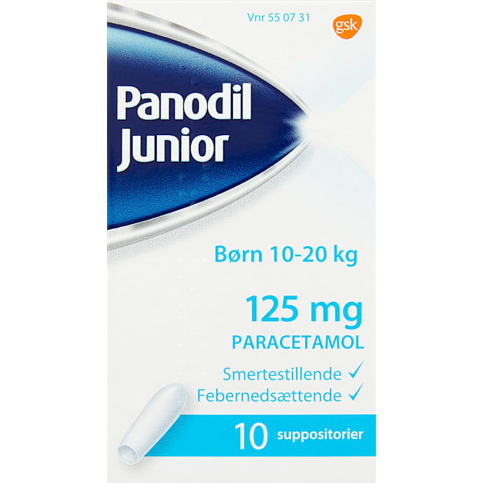 Smertestillende og febernedsættende stikpiller børn 10-20 kg 125 mg