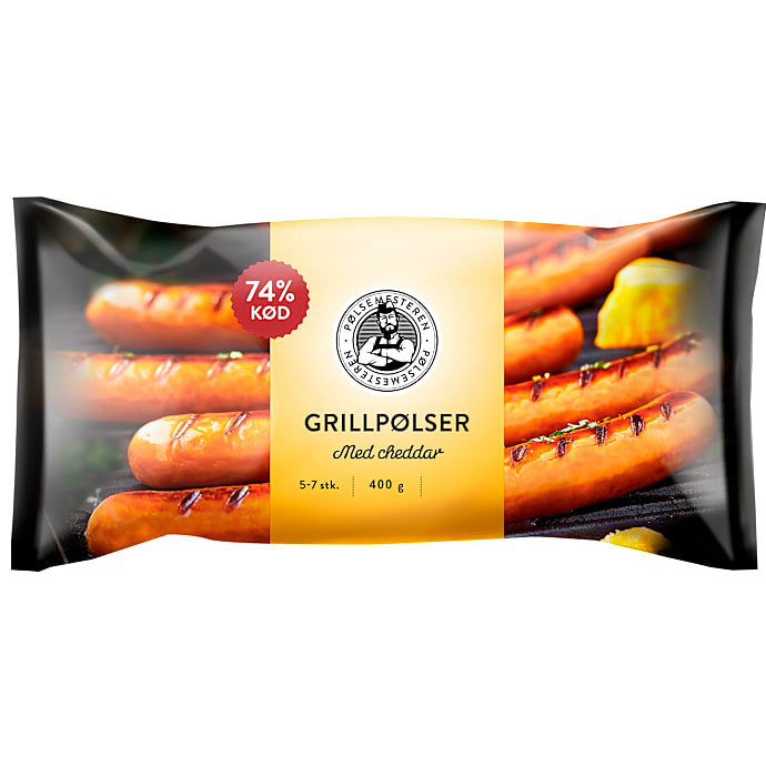 Grillpølser m. ost 73% kød – produktbillede